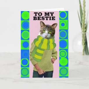 CARTE DE VOEUX D'ANNIVERSAIRE AMI CHAT DRÔLE