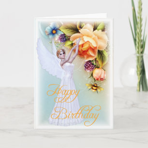 Carte de voeux d'anniversaire Angel & Rose heureus
