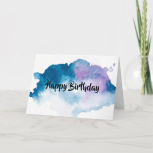 Carte de vœux d'anniversaire aquarelle bleue/viole