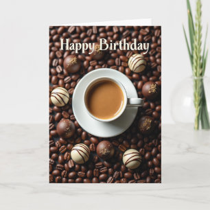 Carte de vœux d'anniversaire au café chaud