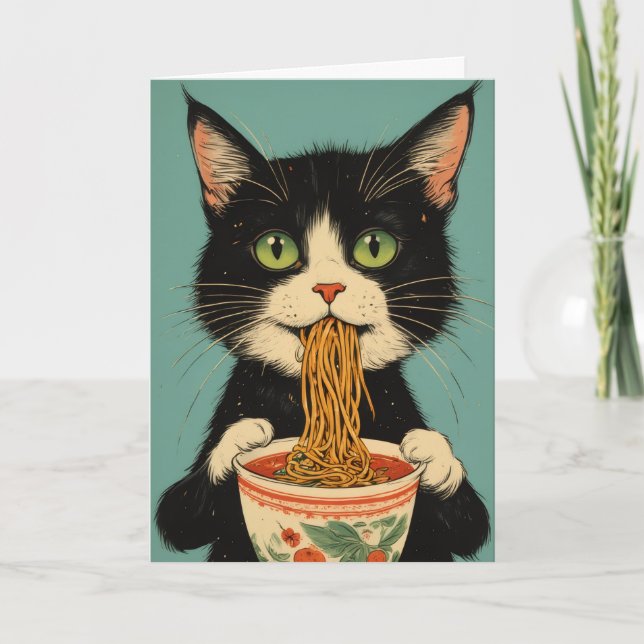 CARTE DE VOEUX D'ANNIVERSAIRE AU CHAT SMOKING RAME (Devant)