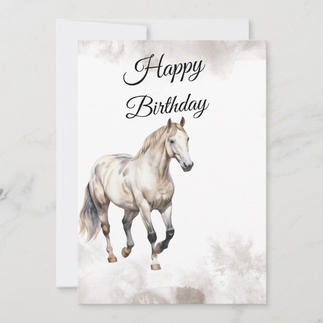 Carte de vœux d'anniversaire au cheval à l'aquarel (Devant)