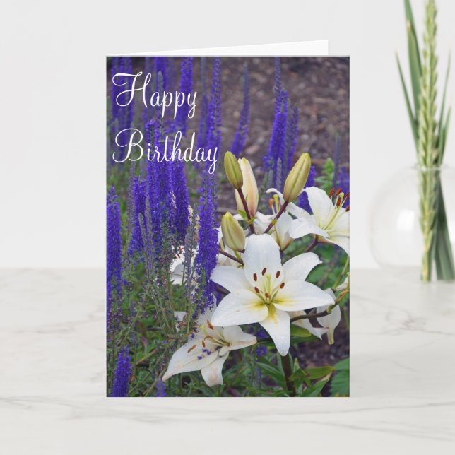 Carte de voeux d'anniversaire aux fleurs blanches  (Devant)