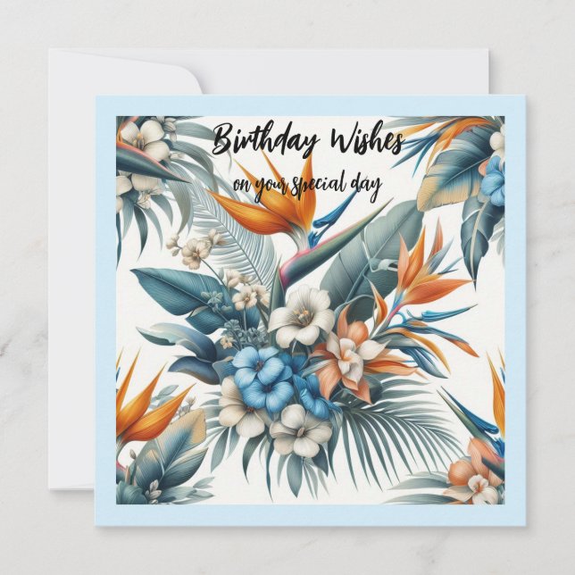 Carte de vœux d'anniversaire aux fleurs tropicales (Devant)