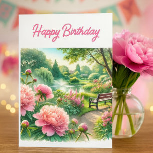 Carte de vœux d'anniversaire aux pivoines roses da