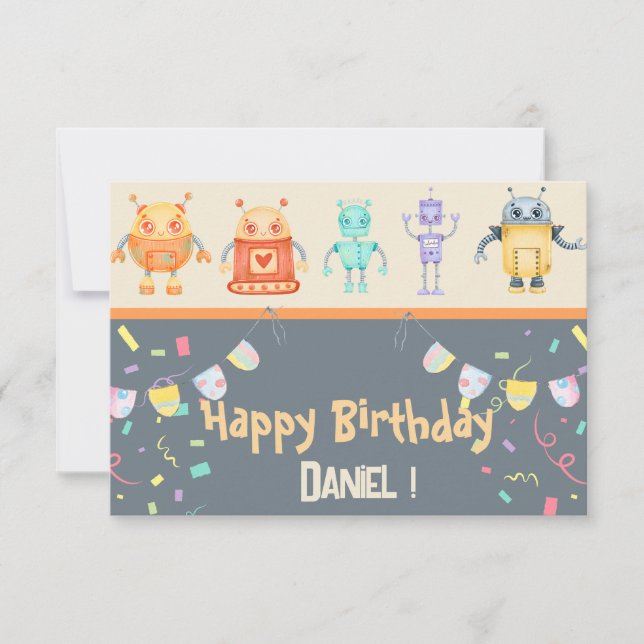 Carte de voeux d'anniversaire aux robots (Devant)