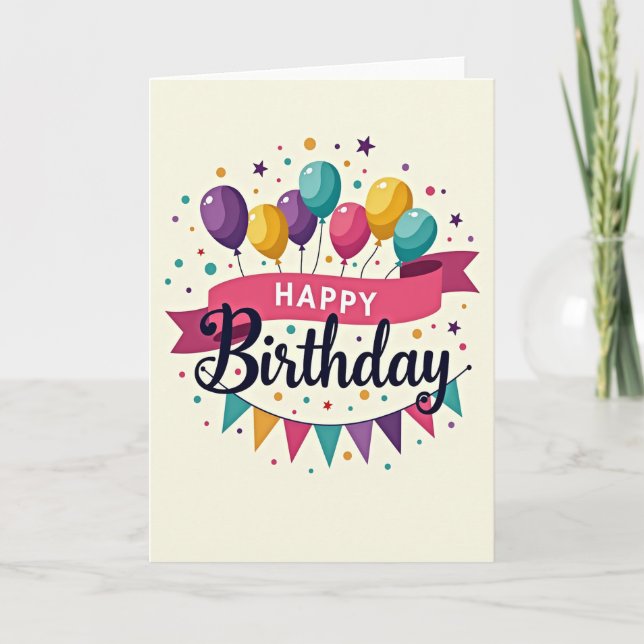 Carte de vœux d'anniversaire avec ballon rayé (Devant)