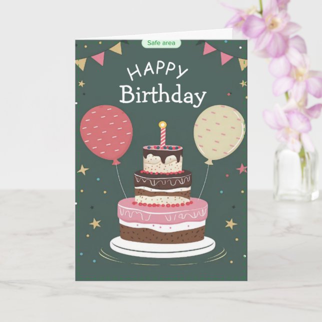 Carte de vœux d'anniversaire avec ballons et gâtea (Orchidée)