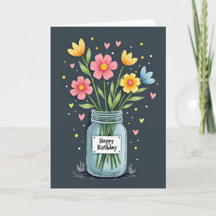 Carte de vœux d'anniversaire avec fleurs dans un p