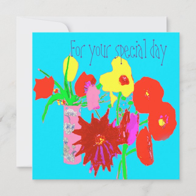 Carte de vœux d'anniversaire avec fleurs heureuses (Devant)