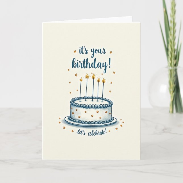 Carte de vœux d'anniversaire avec gâteau (Devant)