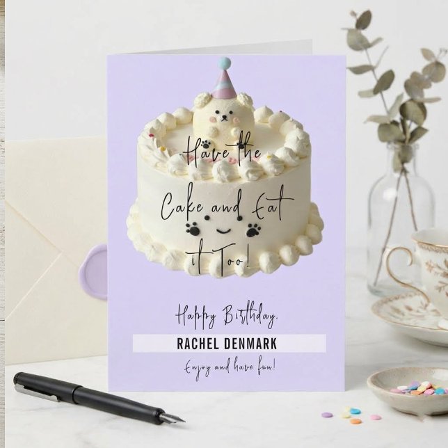 Carte de vœux d'anniversaire avec gâteau et ours e (Créateur téléchargé)