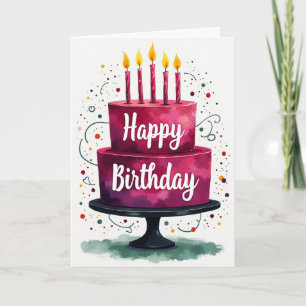 Carte de vœux d'anniversaire avec gâteau festif