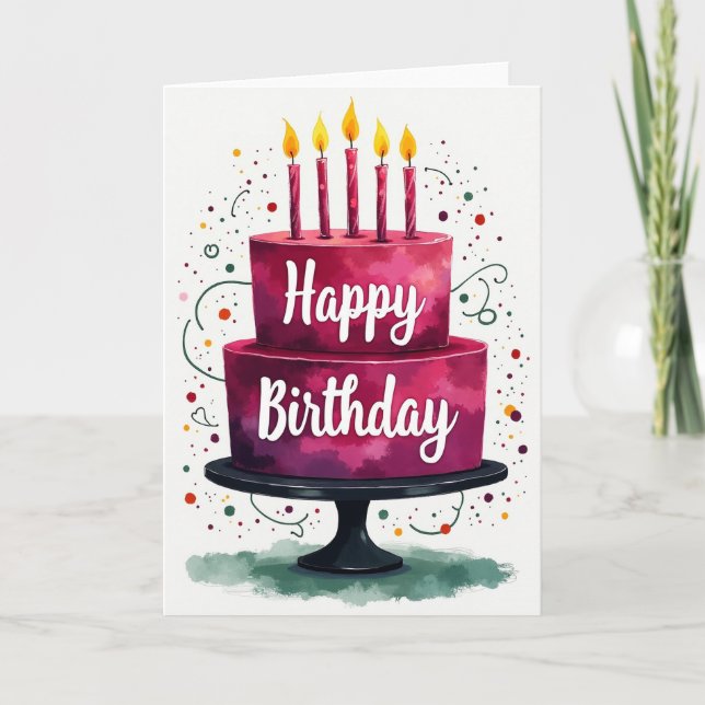 Carte de vœux d'anniversaire avec gâteau festif (Devant)