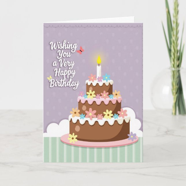Carte de vœux d'anniversaire avec gâteau floral (Devant)