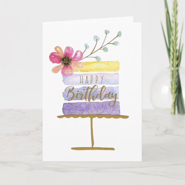 Carte de voeux d'anniversaire avec gâteau floral a (Devant)