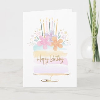 Carte de voeux d'anniversaire avec gâteau floral a