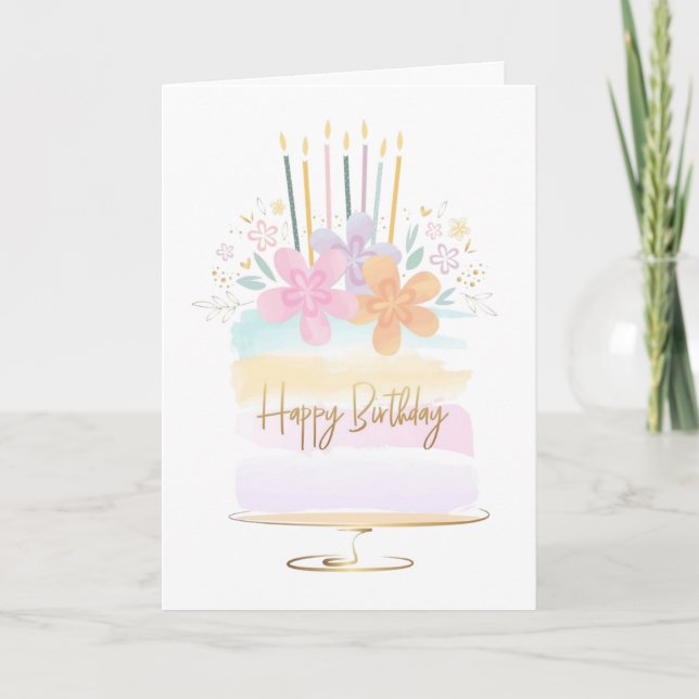 Carte de voeux d'anniversaire avec gâteau floral a (Devant)