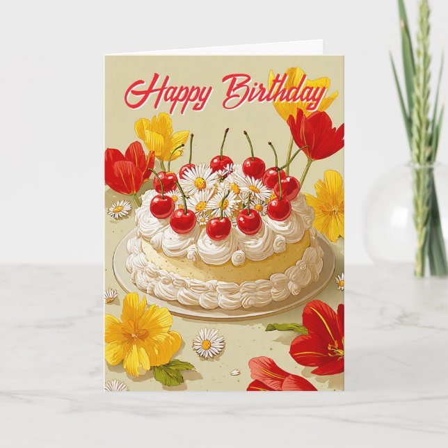 Carte de vœux d'anniversaire avec gâteau sucré (Devant)