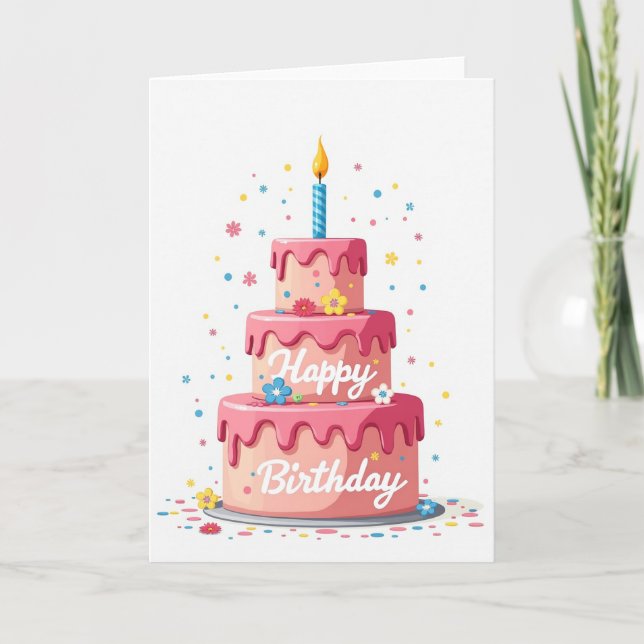 Carte de vœux d'anniversaire avec glaçage rose (Devant)