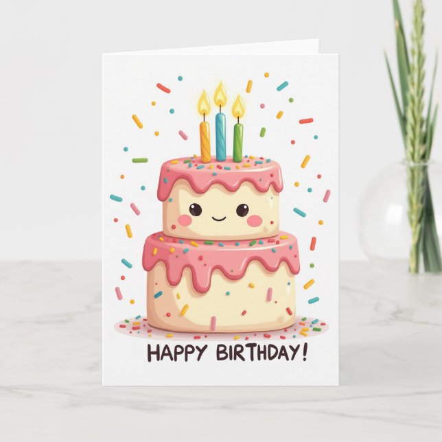 Carte de vœux d'anniversaire avec glaçage rose (Devant)