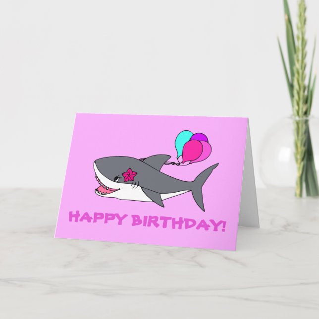 Carte de voeux d'anniversaire avec requin mignon (Devant)