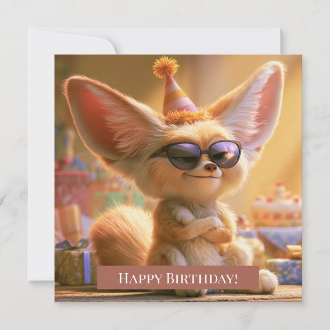 Carte de vœux d'anniversaire avec un renard fennec (Devant)