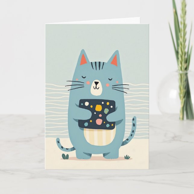 Carte de vœux d'anniversaire Blue Cat (Devant)