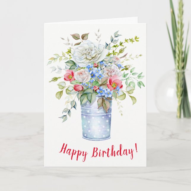 Carte de vœux d'anniversaire Bouquet de roses (Devant)