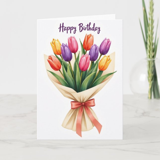 Carte de vœux d'anniversaire Bouquet de tulipes (Devant)