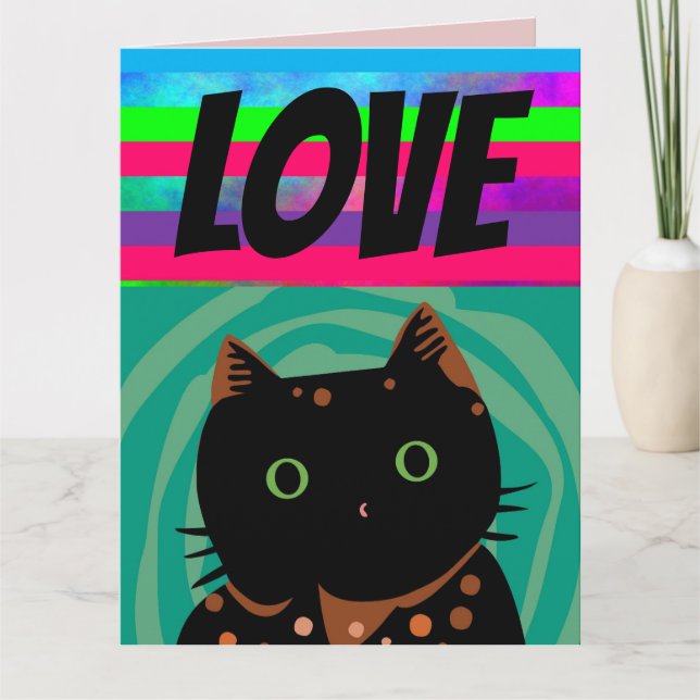 CARTE DE VOEUX D'ANNIVERSAIRE CHAT ARC-EN-CIEL AMO (Devant)