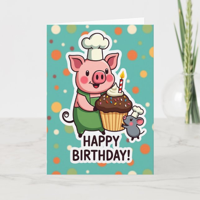 Carte de Vœux d'Anniversaire Chef Cochon (Devant)