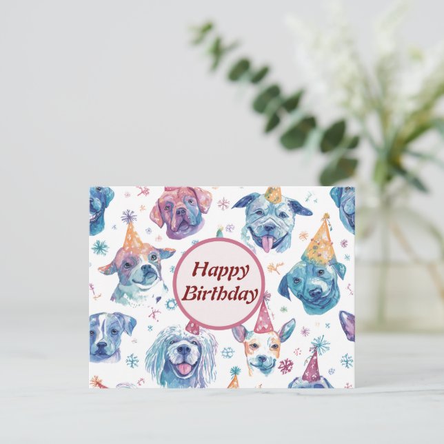 Carte de vœux d'anniversaire Chien à l'aquarelle – (Debout devant)