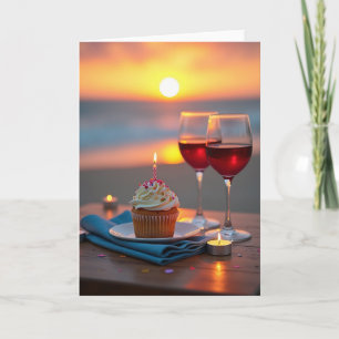 Carte de vœux d'anniversaire Coucher de soleil côt