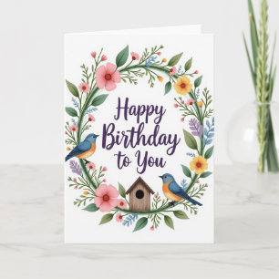 Carte de Vœux d'Anniversaire Couronne Oiseau Bleu