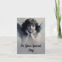 Carte de vœux d'anniversaire d'ange vintage