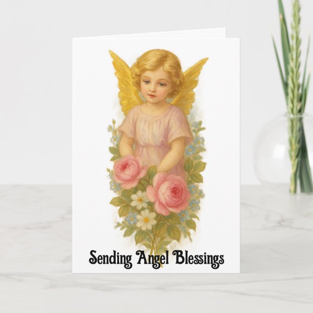 Carte de vœux d'anniversaire d'ange vintage avec d (Devant)