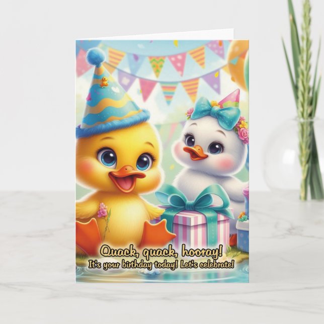 Carte de voeux d'anniversaire de canard adorable (Devant)