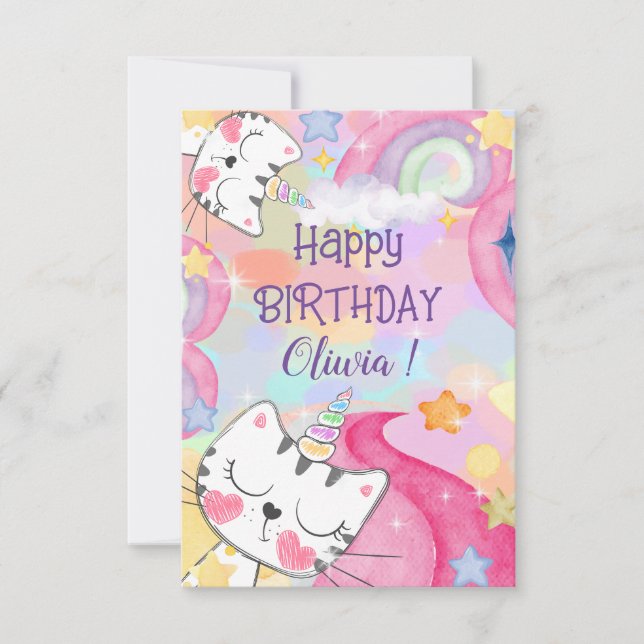 Carte de voeux d'anniversaire de Caticorn Meow-Gic (Devant)