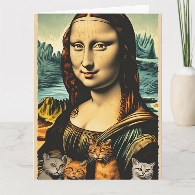 CARTE DE VOEUX D'ANNIVERSAIRE DE CHAT MONA LISA (Devant)