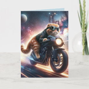 Carte de vœux d'anniversaire de chat sur moto