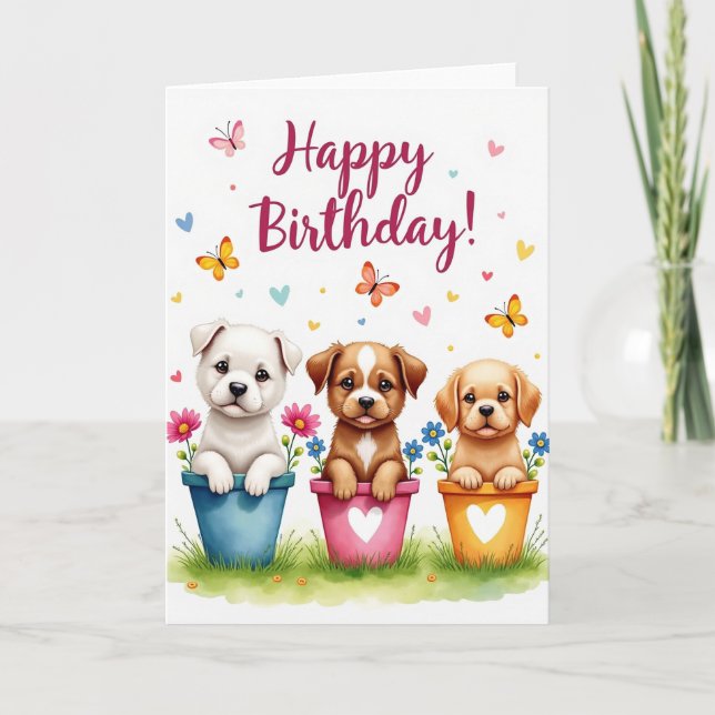 Carte de vœux d'anniversaire de chiot mignon (Devant)