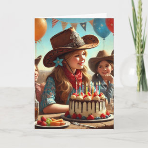 Carte de vœux d'anniversaire de cowgirl occidental