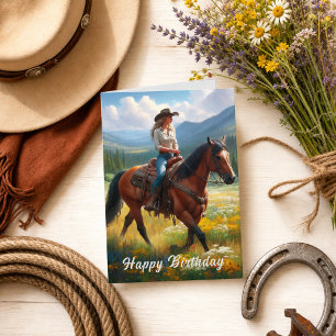 Carte de vœux d'anniversaire de cowgirl occidental