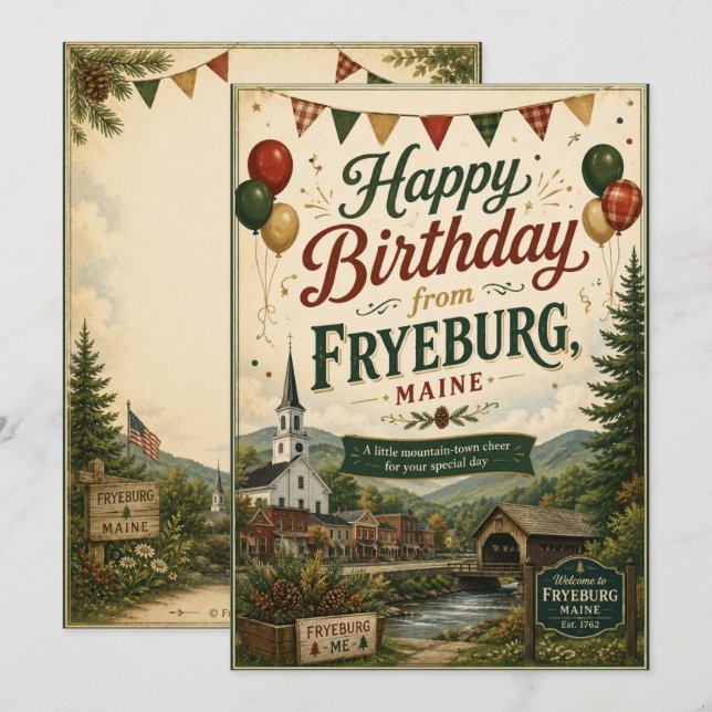Carte de vœux d'anniversaire de Fryeburg Maine (Devant / Derrière)