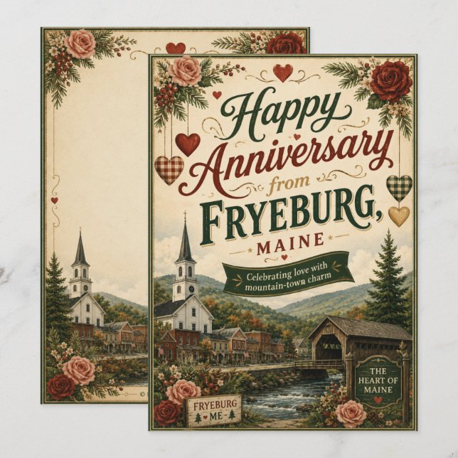 Carte de vœux d'anniversaire de Fryeburg Maine (Devant / Derrière)