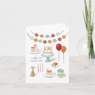 Carte de voeux d'anniversaire de gâteau illustrée