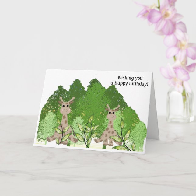 Carte de vœux d'anniversaire de girafe assise (Orchidée)