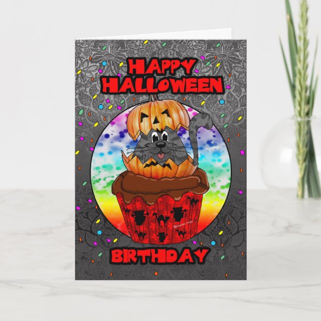 carte de voeux d'anniversaire de halloween avec cu (Devant)