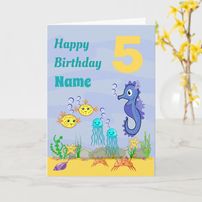 Carte de voeux d'anniversaire de la mer pliée (Fleur jaune)